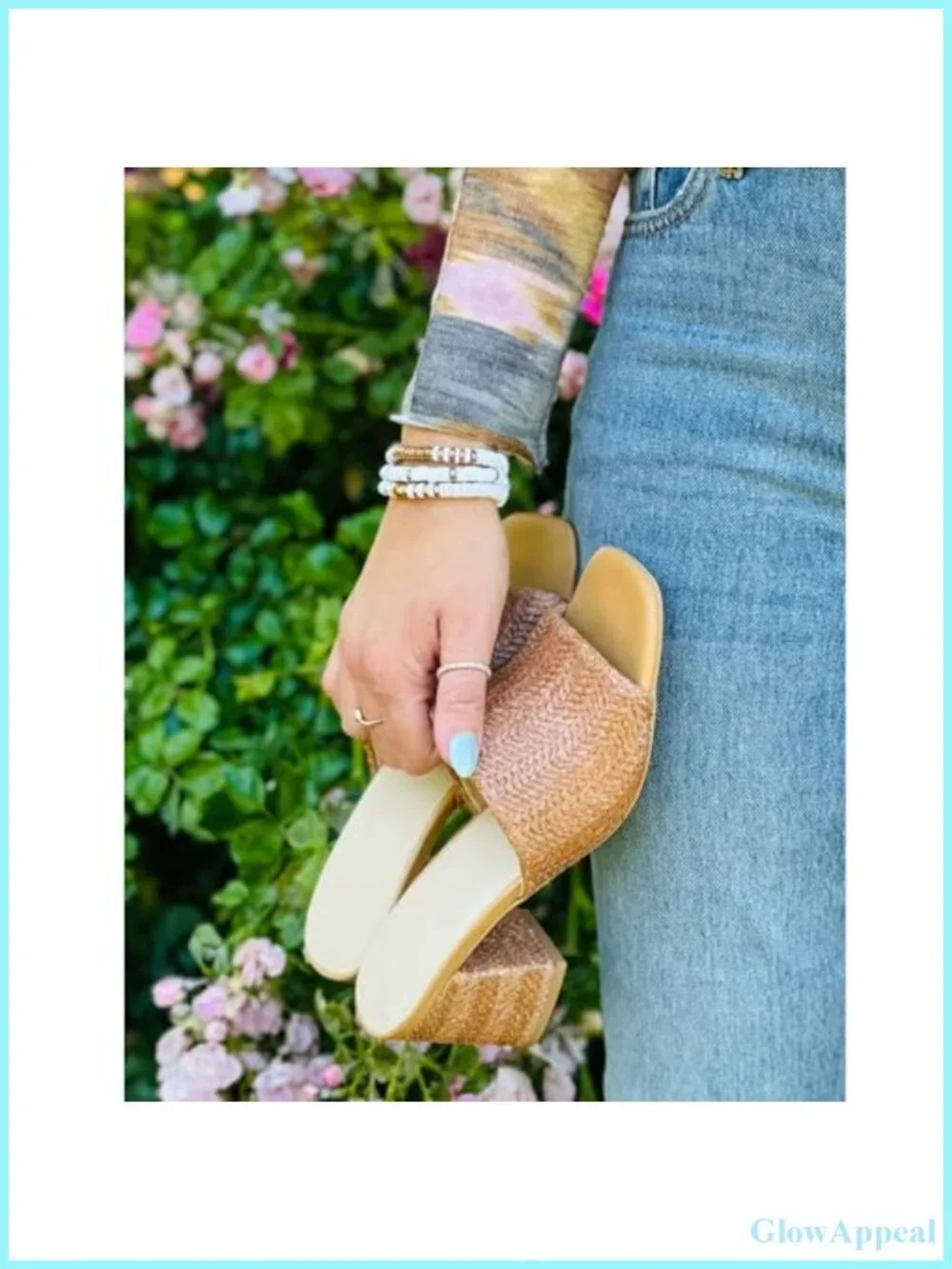 Raffia Heeled Mules Women's Square Toe Block Heel Slip On Summer Sandals